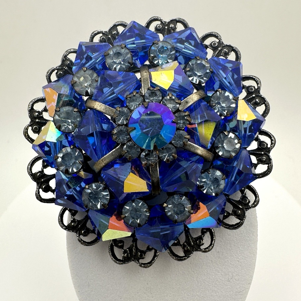 Vintage Weiss Signed AB Royal Cobalt Blue Rhinestone Crystal Estate Brooch Pin